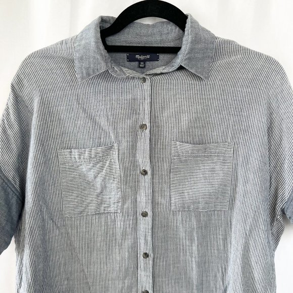 Madewell Navy Oversized Boxy Cotton Courier Shirt in Lilydale Stripe Sz XS - Picture 4 of 13